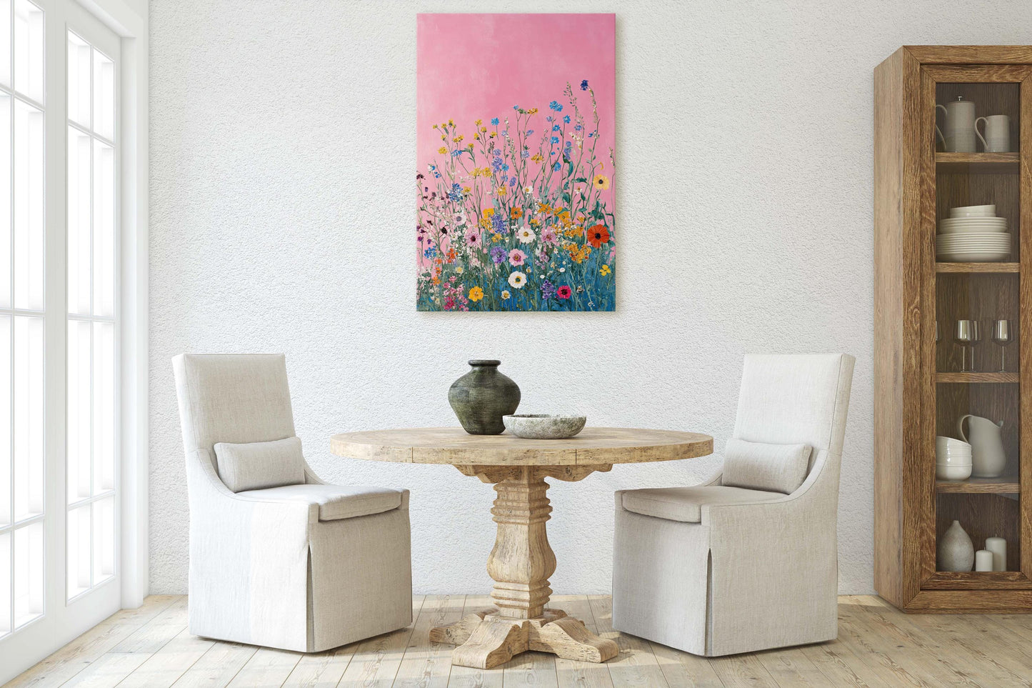 Abstract Wildflowers, Pink Decor, Botanical Art, Floral Print