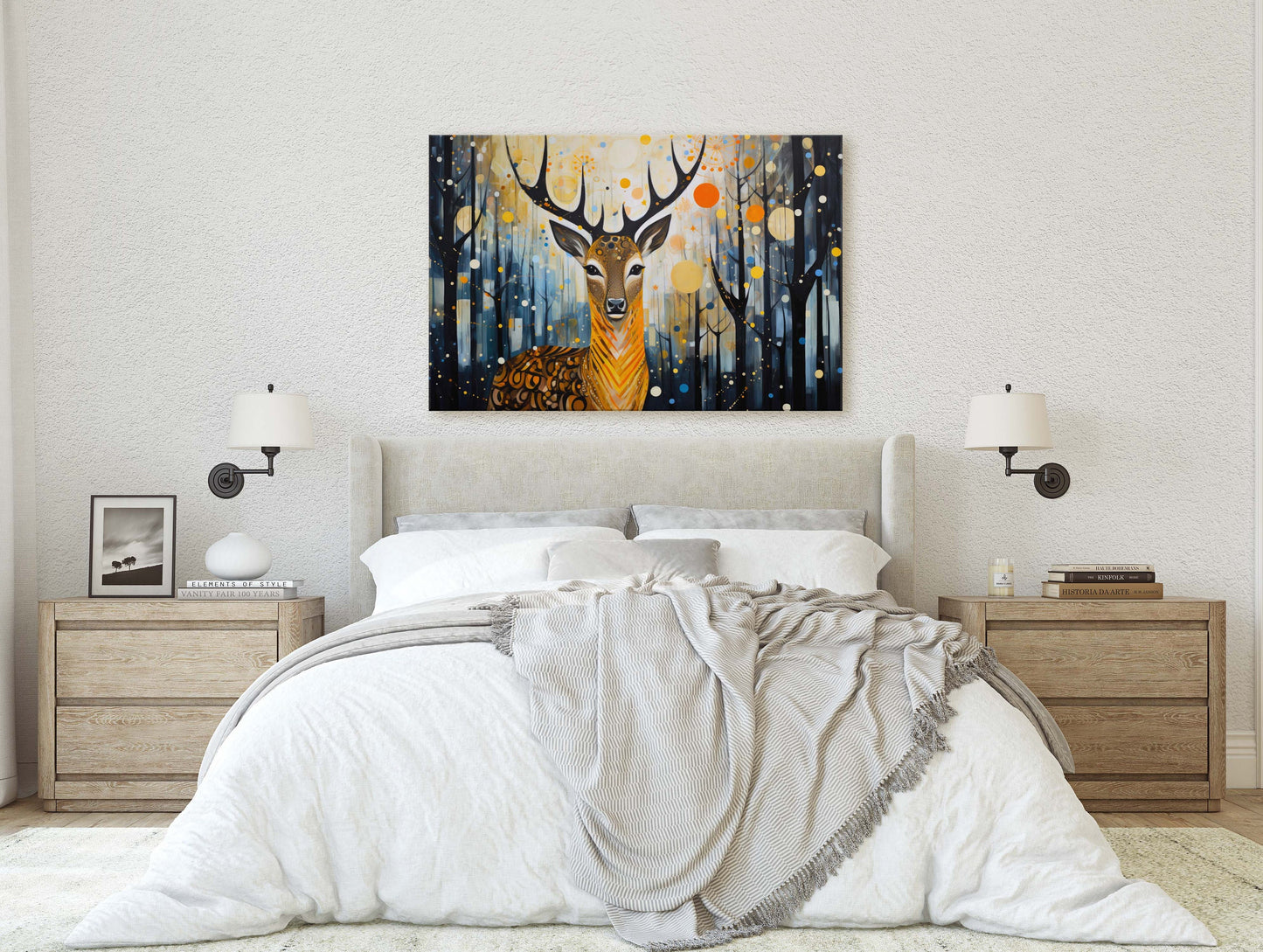 Abstract Animal Art, Deer Painting, Symbolism Elk, Modern Art, Contemporary Decor, Surrealism, Modernism, Framed Canvas, Large Art Print