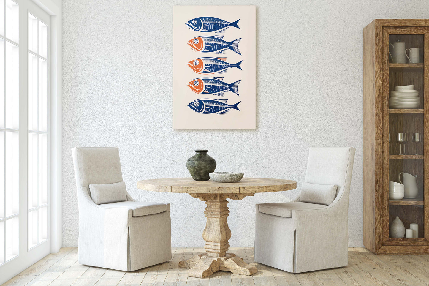 Sardines on Canvas, Modern Scandinavian, Danish Style, Fish Wall Art, Abstract, Framed Canvas, Kitchen Decor, Dining Room, Pop Art