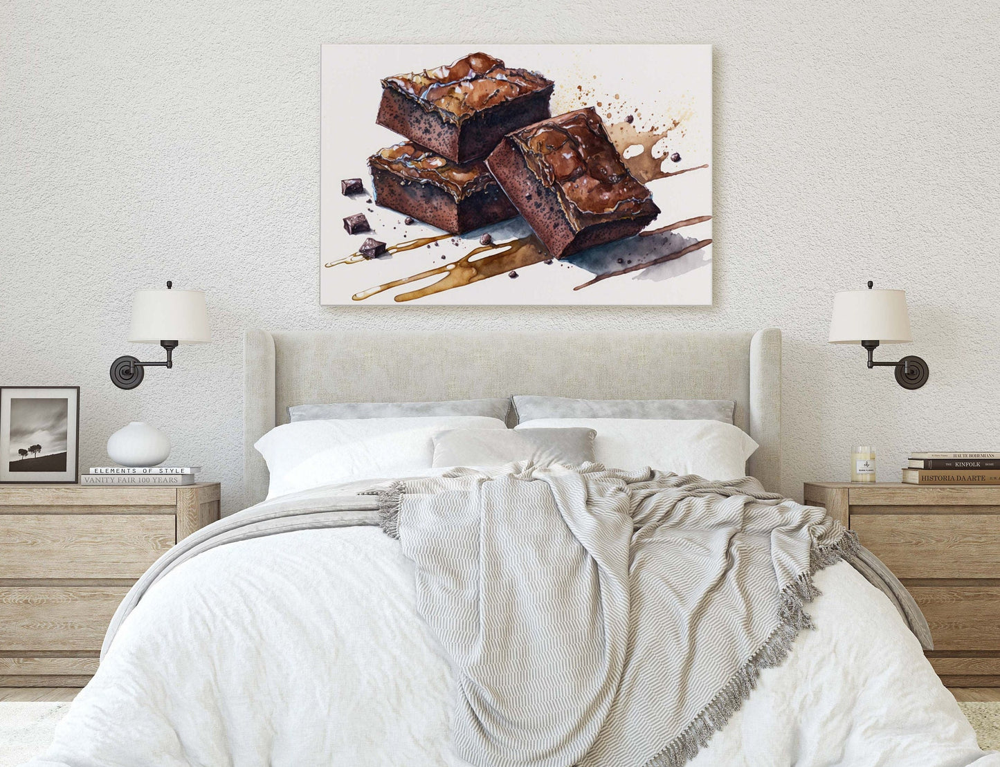 Brownie WaterColor, chocolate, Ready To Hang, Large Print, Watercolor Painting, Dining Room, Kitchen Art, Restaurant Art, Bakery, Dessert