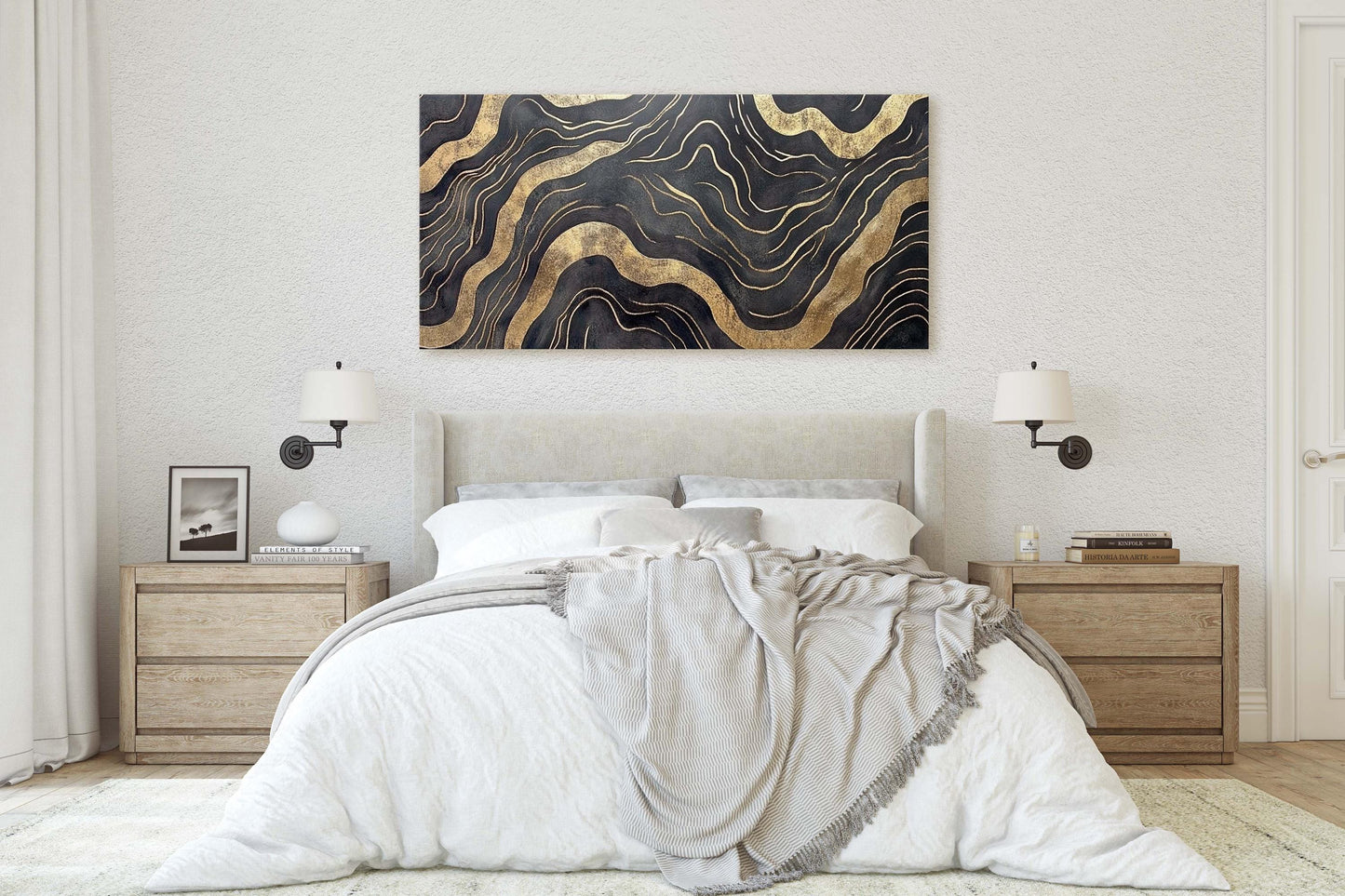 Gold and Black Abstract, Modern Print, Contemporary Decor, Abstract Wood