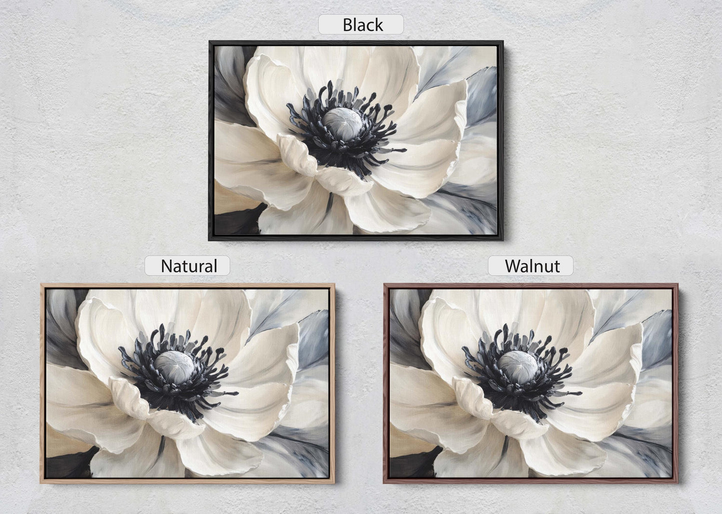 Flower Painting, Black White Flower, Contemporary Art