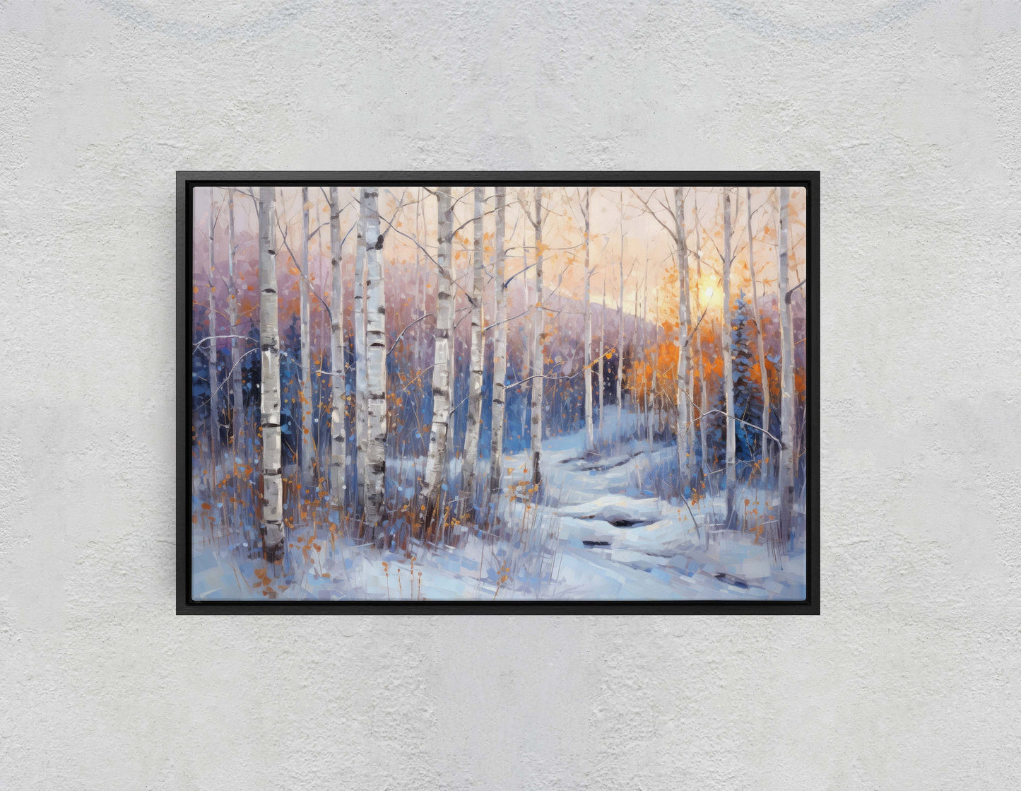 Winter Aspen Trees, Winter Painting, Aspen Forest, Snow Decor, Snowy Scene, Framed Canvas, Large Print