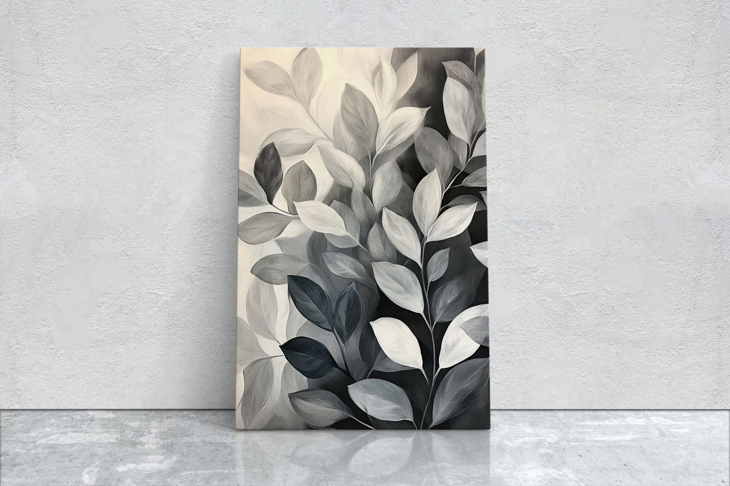 Black White Leaves, Leaf Painting, Contemporary Art