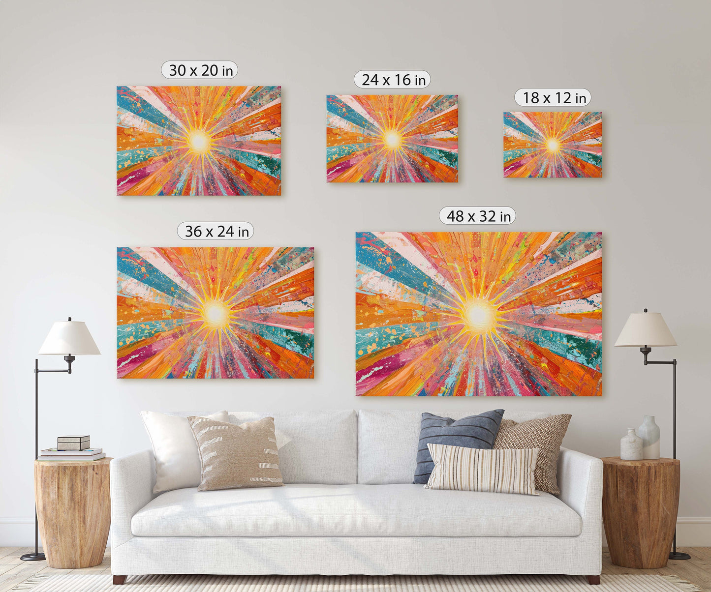 Starburst, Abstract Color, Color Theory, Sunburst, Modern Art, Contemporary, Framed Canvas, Statement Piece, Large Art Print, Rainbow Vivid