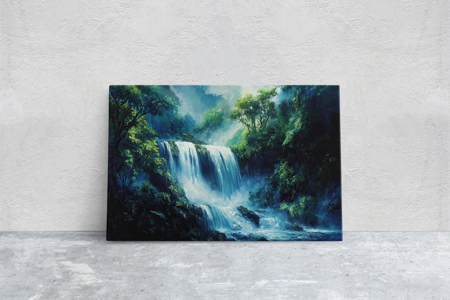 Waterfall Painting, Nature painting, Rushing waterfall, Mountain River, Mountain Lake