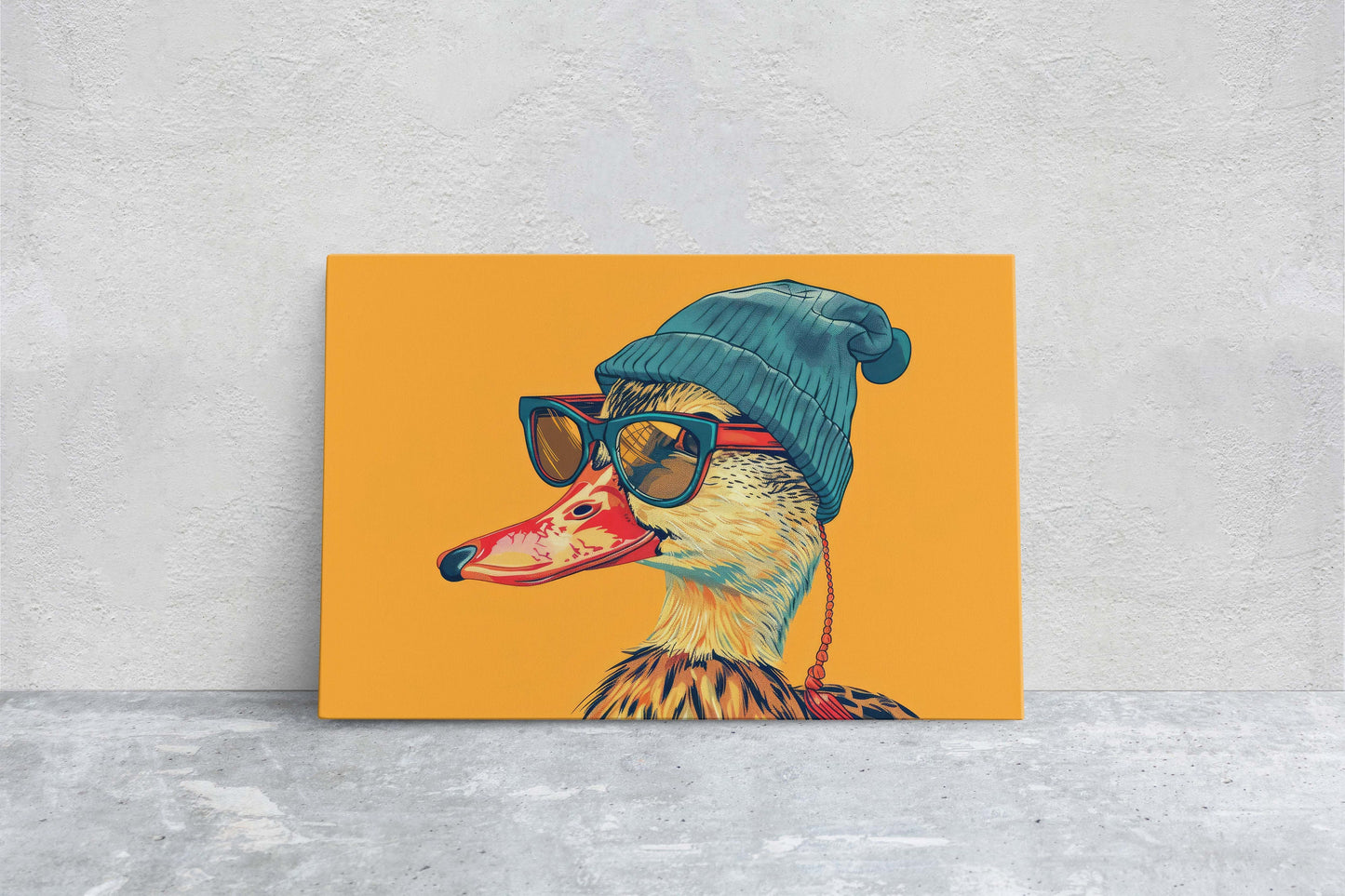 Hipster Duck, Pop Art, Street Art, Graffiti Painting, Animal Sunglasses, Orange Blue, Fun Quirky, Large Art Print, Kids Room, Boys Room