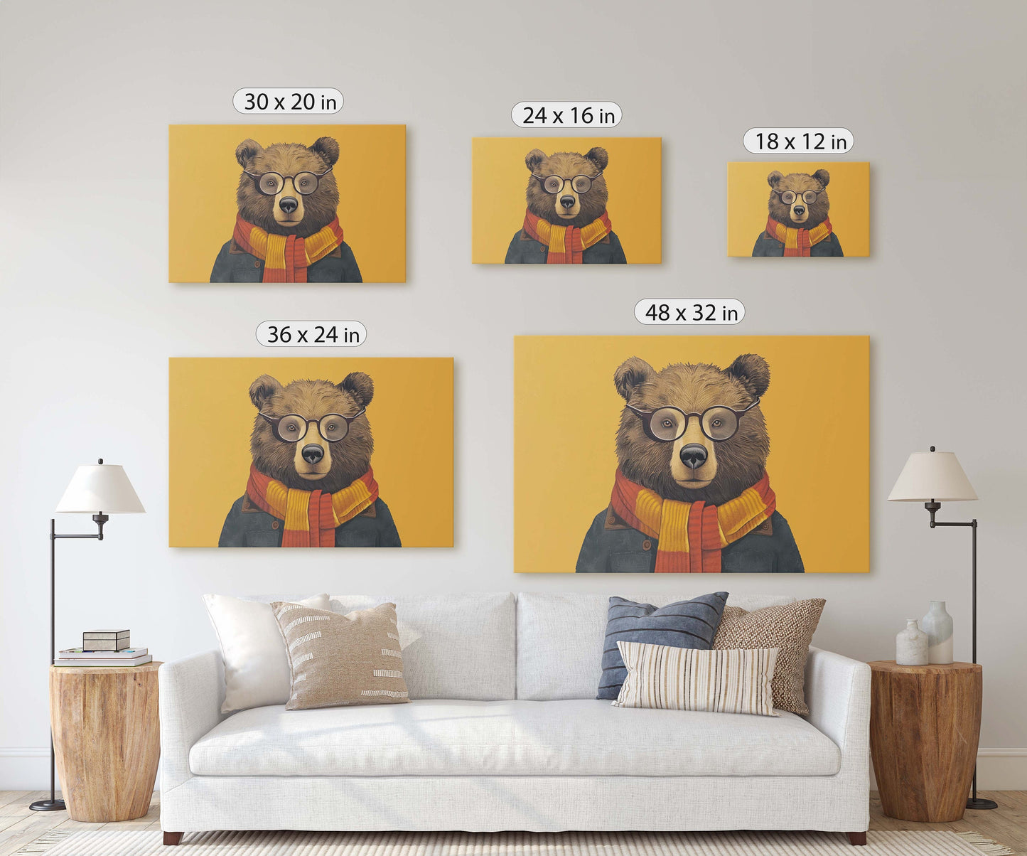 Hipster Bear, Pop Art, Street Art, Graffiti Painting, Animal Sunglasses, Orange Blue, Fun Quirky, Large Art Print, Kids Room, Boys Room