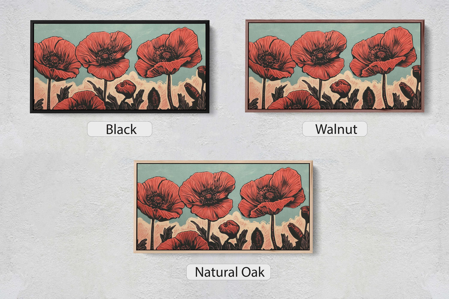 Red Poppies Art, Poppy Print, Linocut Print, Scandinavian Art