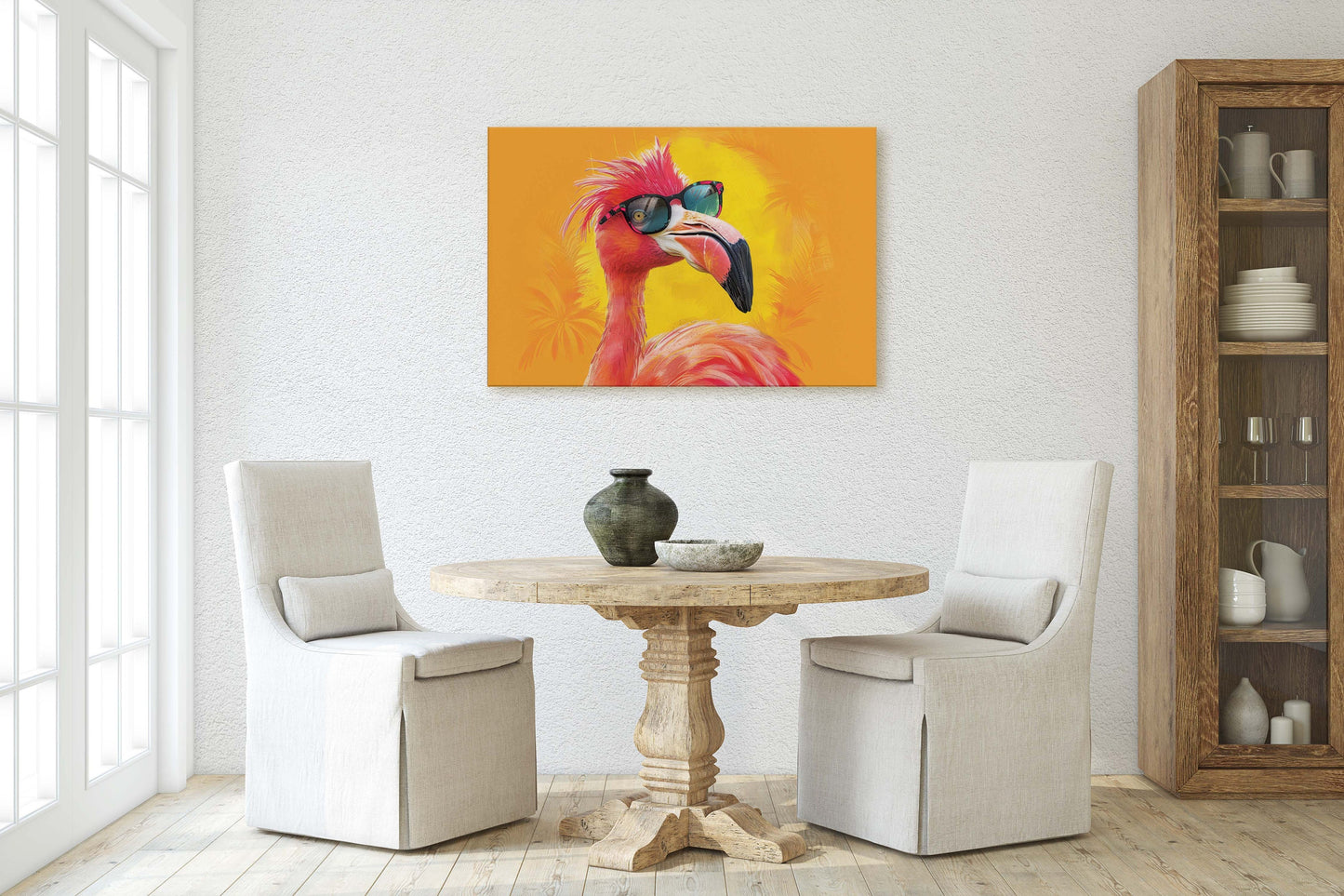 Hipster Flamingo, Pop Art, Street Art, Graffiti Painting, Animal Sunglasses, Orange Blue, Fun Quirky, Large Art Print, Kids Room, Pink