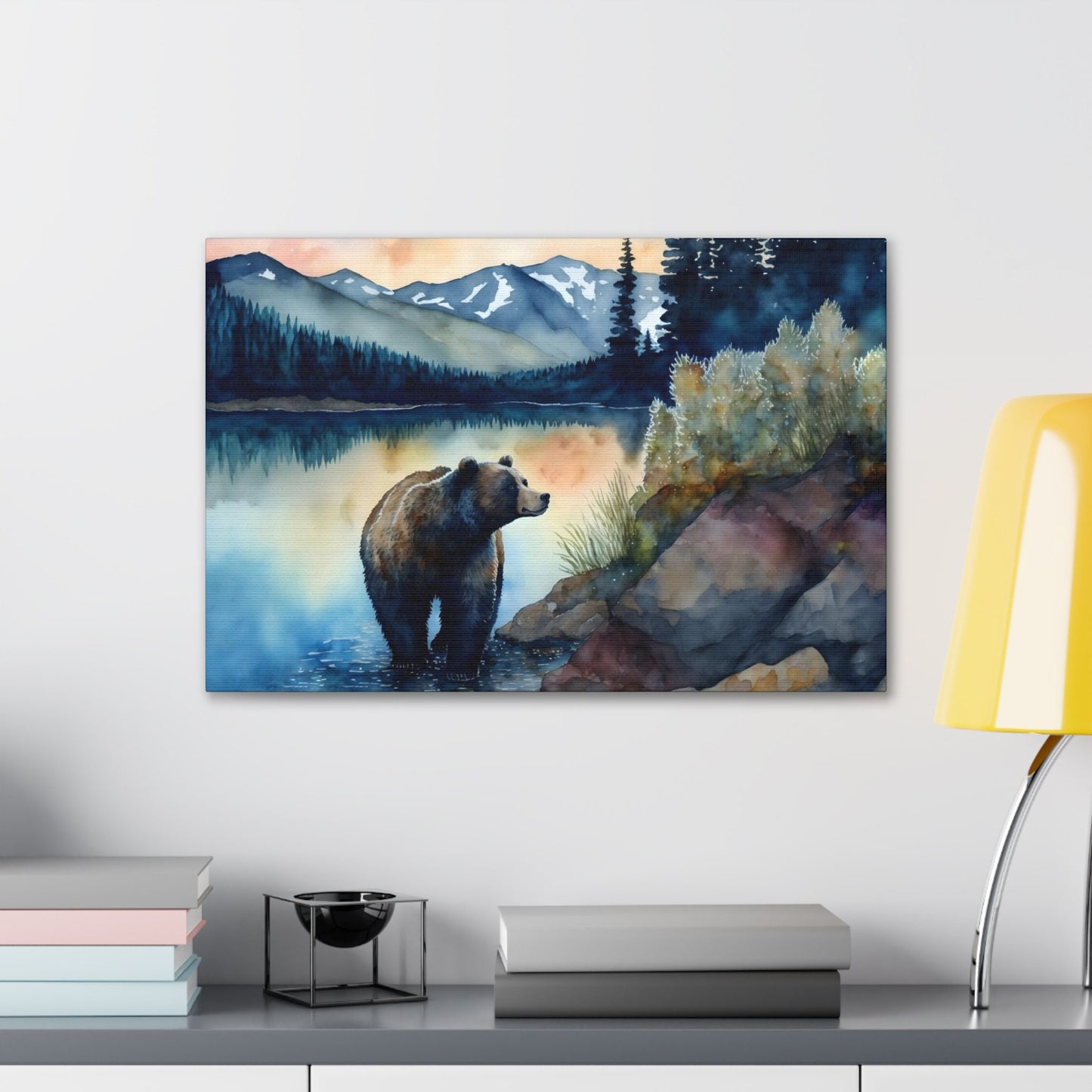 Bear in the Mountains Watercolor stretched Canvas