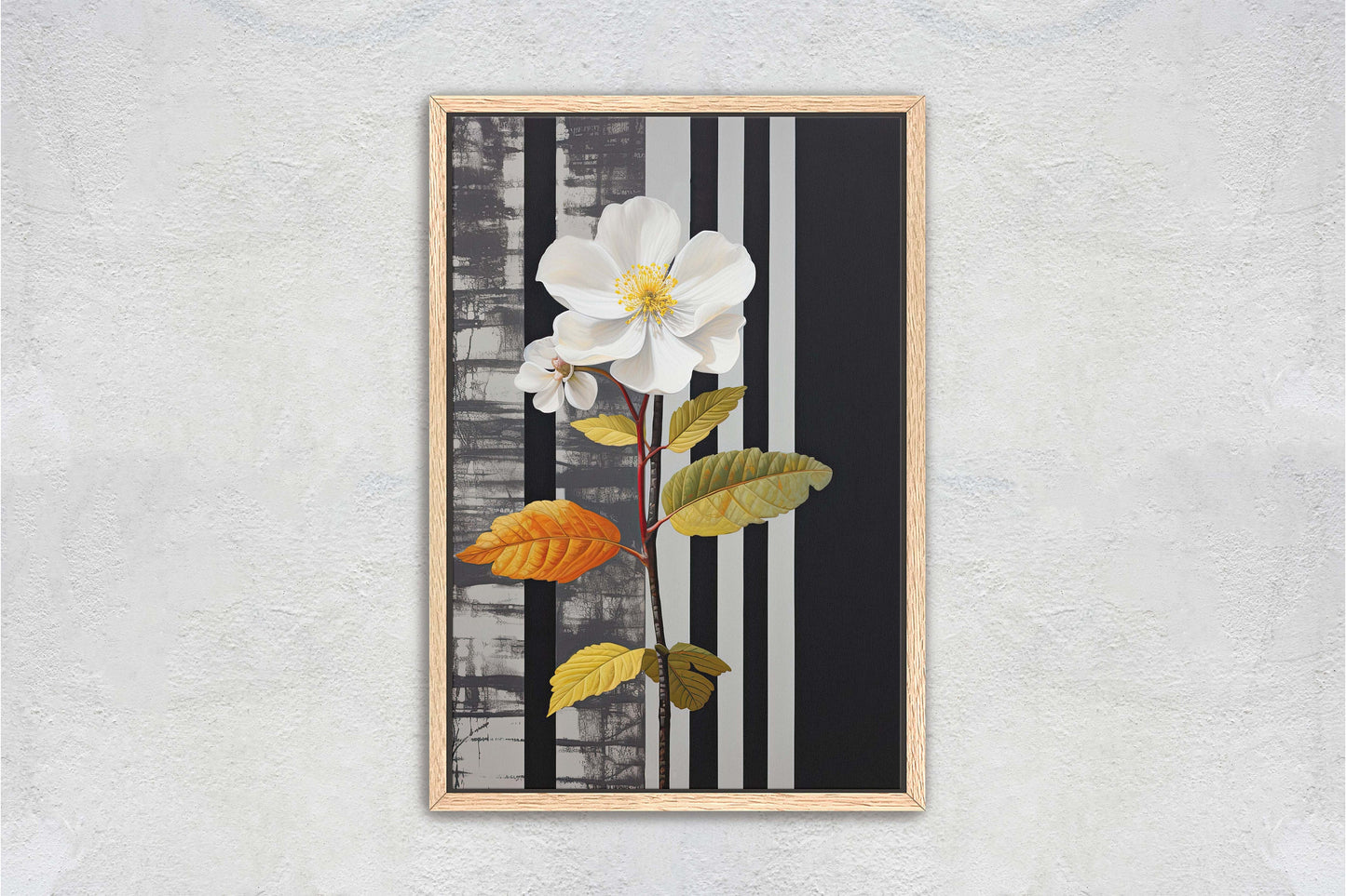 Flower Painting, Black and White, Contemporary Art, Modern Picture, Framed Canvas, Large Art Print, Farmhouse, Barn Decor
