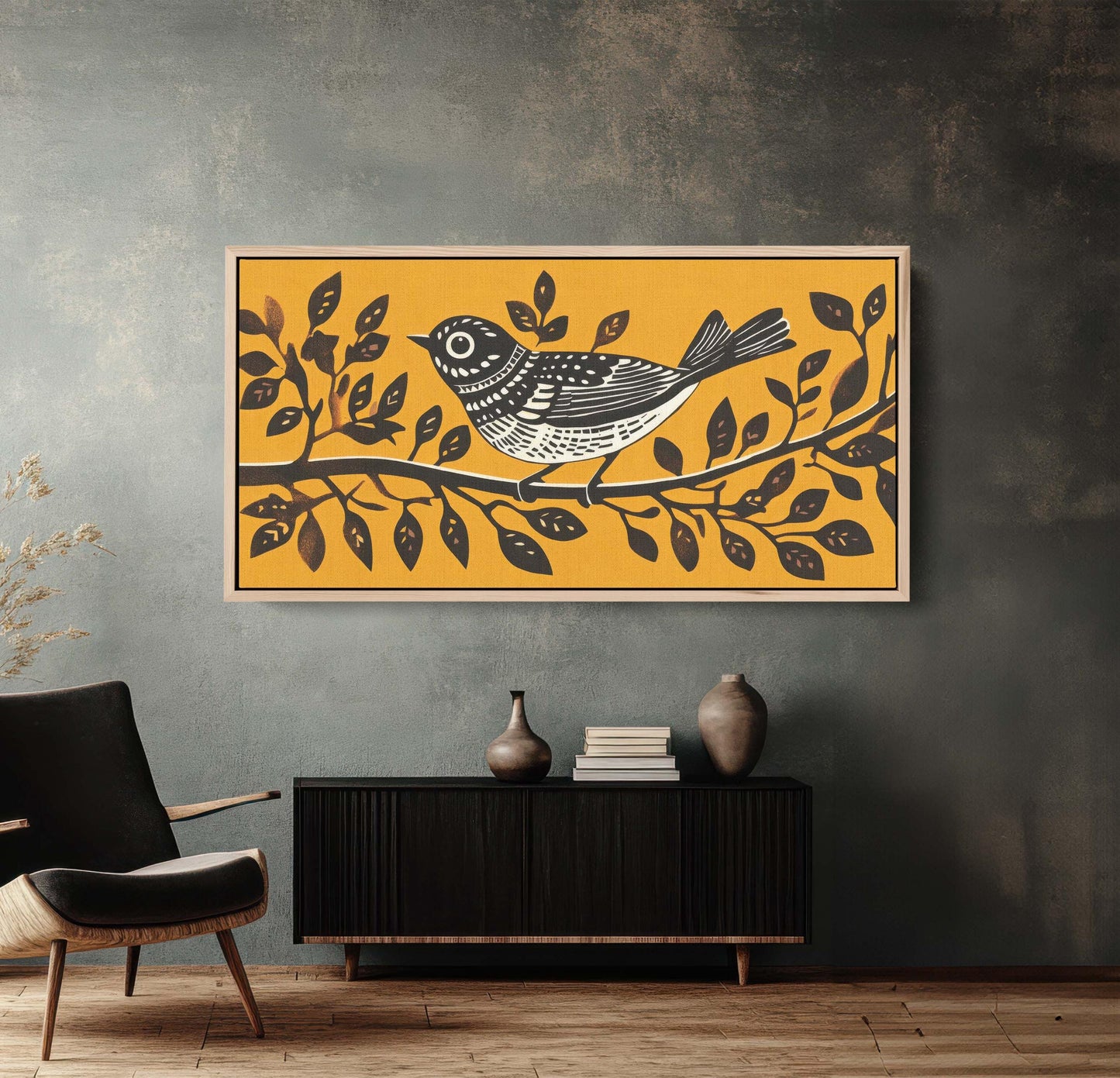 Linocut Bird Art, Scandinavian Art, Contemporary Decor