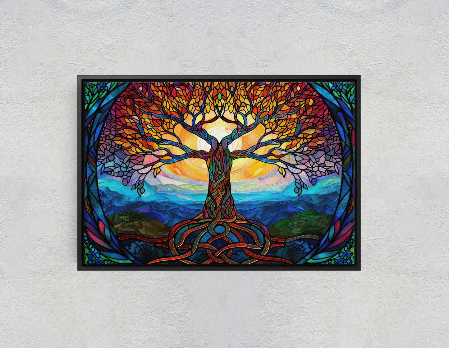 Tree of life, Yggdrasil Painting, Norse Mythology, Celtic Art, Stained Glass, Symbolic Artwork, Nature Decor, Abstract Nature, Large Print