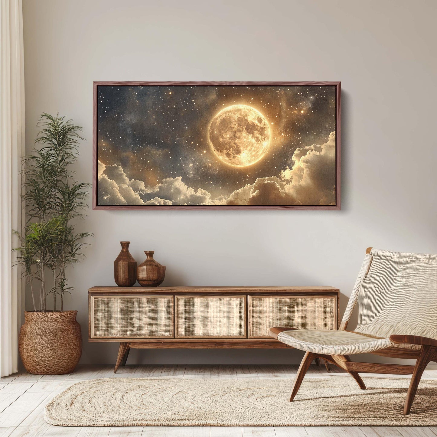 Full Moon Vintage ,Cloudy Moon Sky, Moon Painting, Moon and Stars