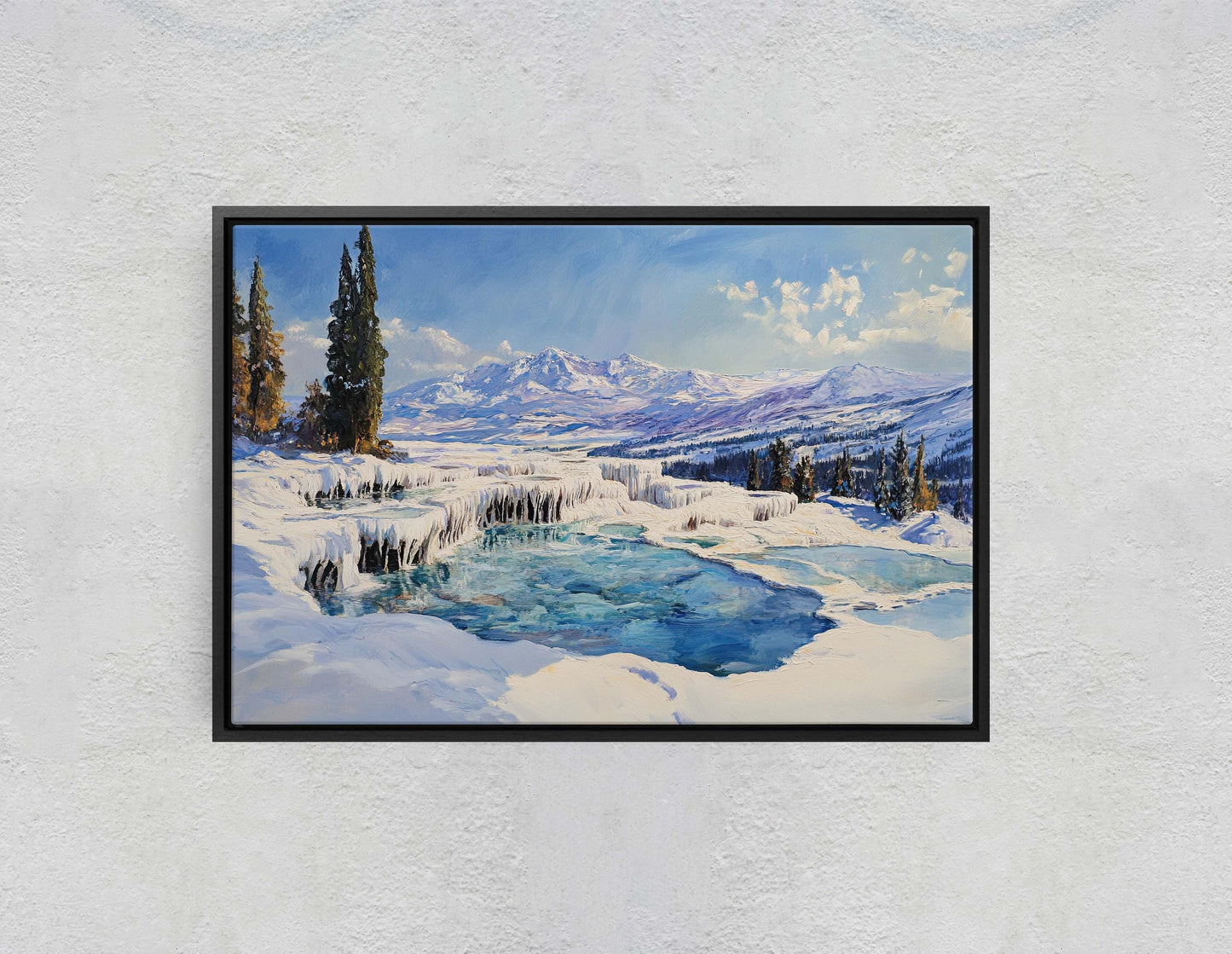 Snow Hot Springs, Winter painting, Scenic Art, Winter Mountain Print