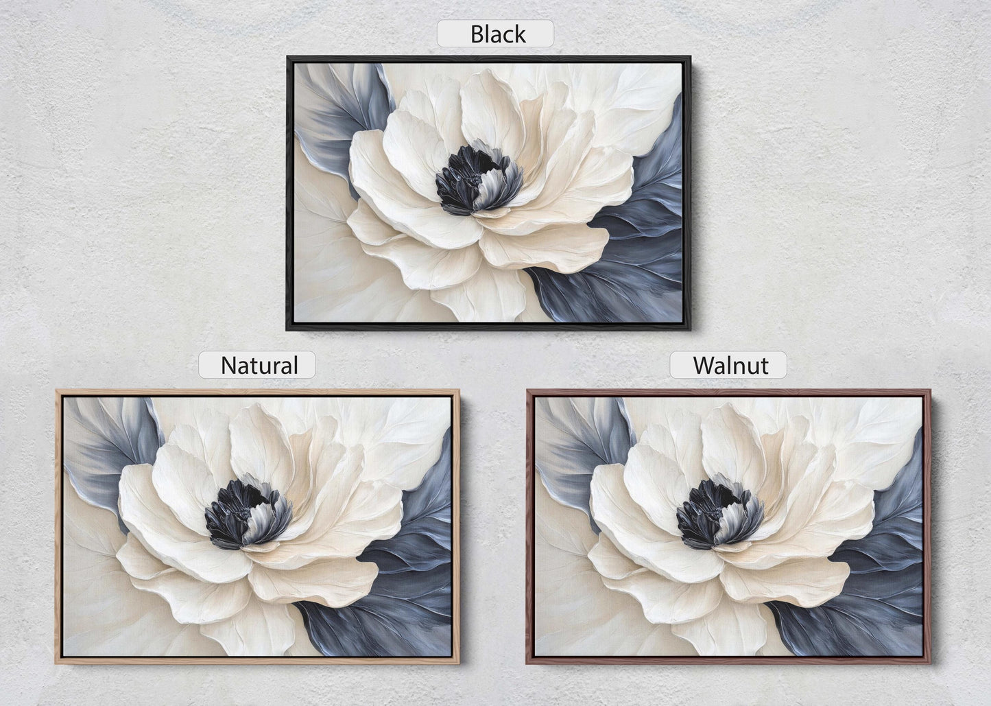 Flower Painting, Black White Floral, Contemporary Art