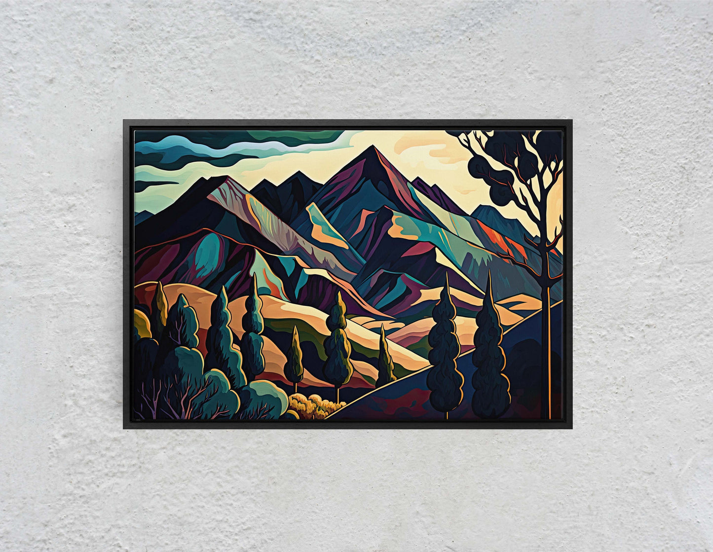 Surreal Mountain, Subdued Landscape, Simplistic Painting, Minimal Abstract, Modern, Art Deco, Geometric Shapes