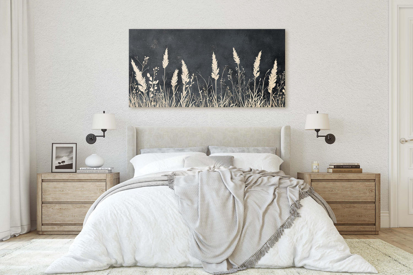 Grass Field Painting, Light and Dark, Tall Grass Print, Black and White
