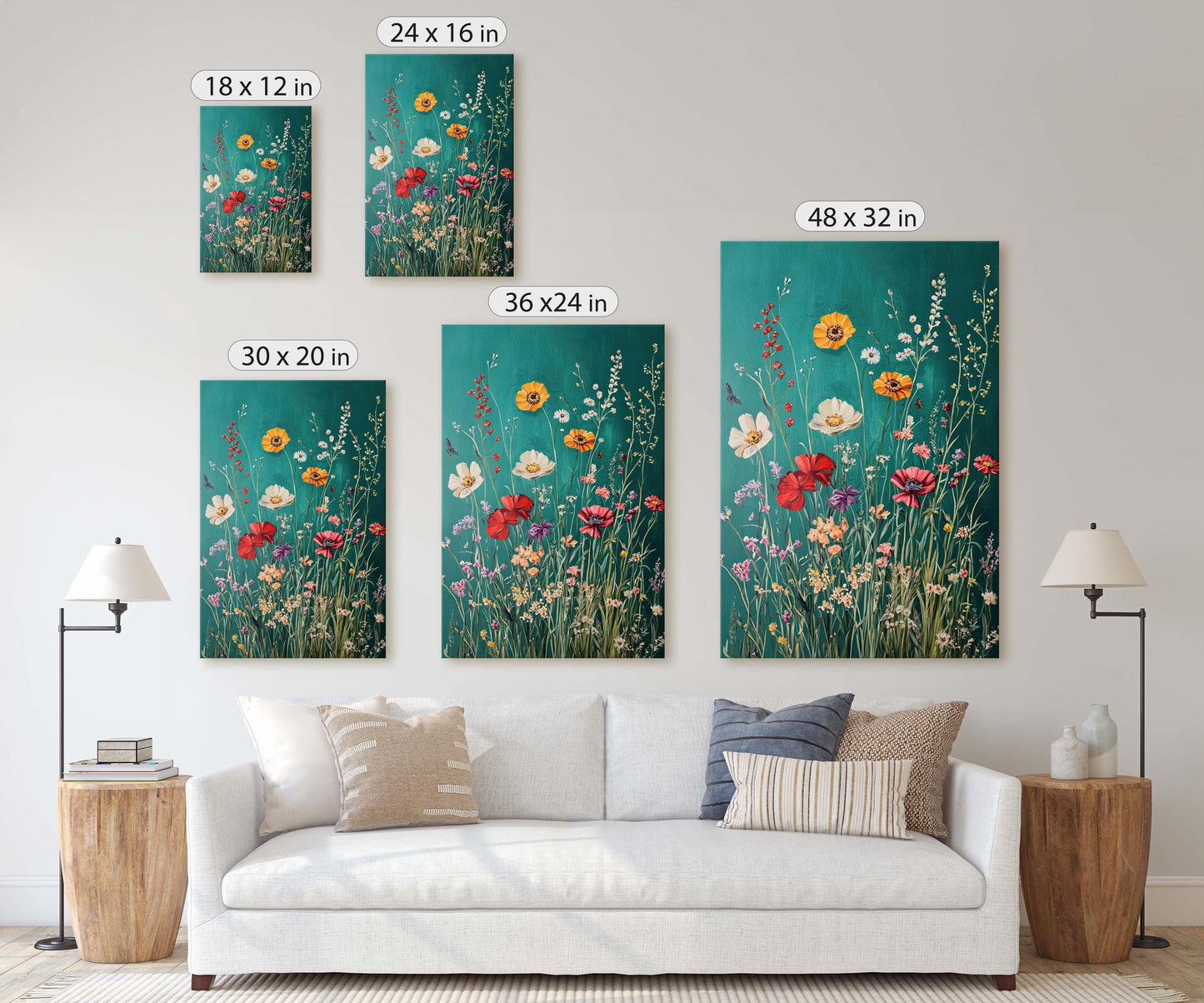 Spring Wildflowers, Green Decor, Flower print
