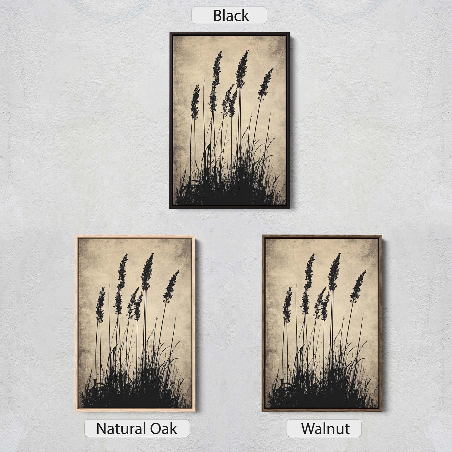 Wildgrass Painting, Silhouette Art, Black and White, Tall Grass