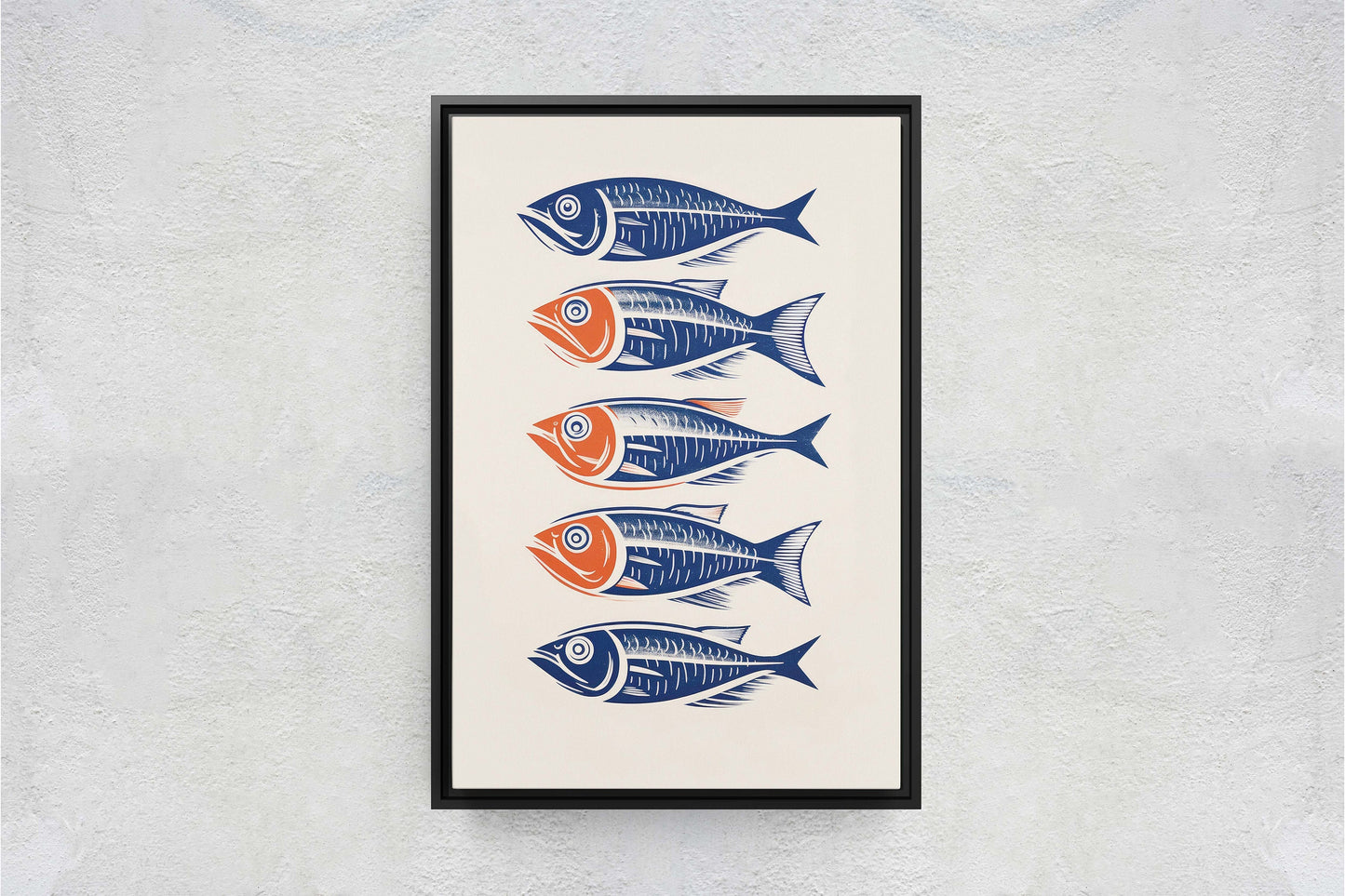 Sardines on Canvas, Modern Scandinavian, Danish Style, Fish Wall Art, Abstract, Framed Canvas, Kitchen Decor, Dining Room, Pop Art