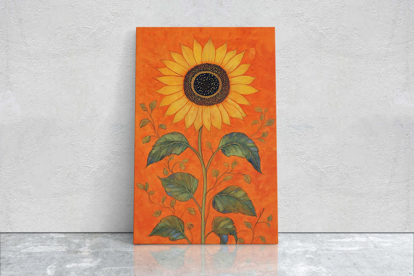 Orange Sunflower Painting, Contemporary Art, Living Room
