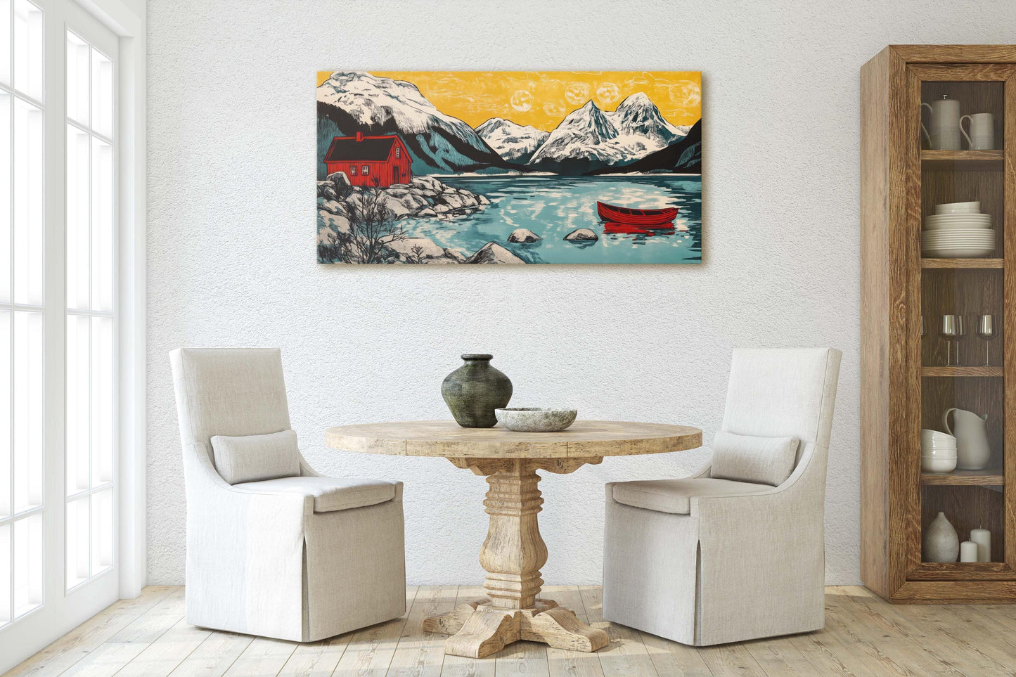 Scandinavian Art, Mountain Cabin, Mountain Lake, Canoe Lake