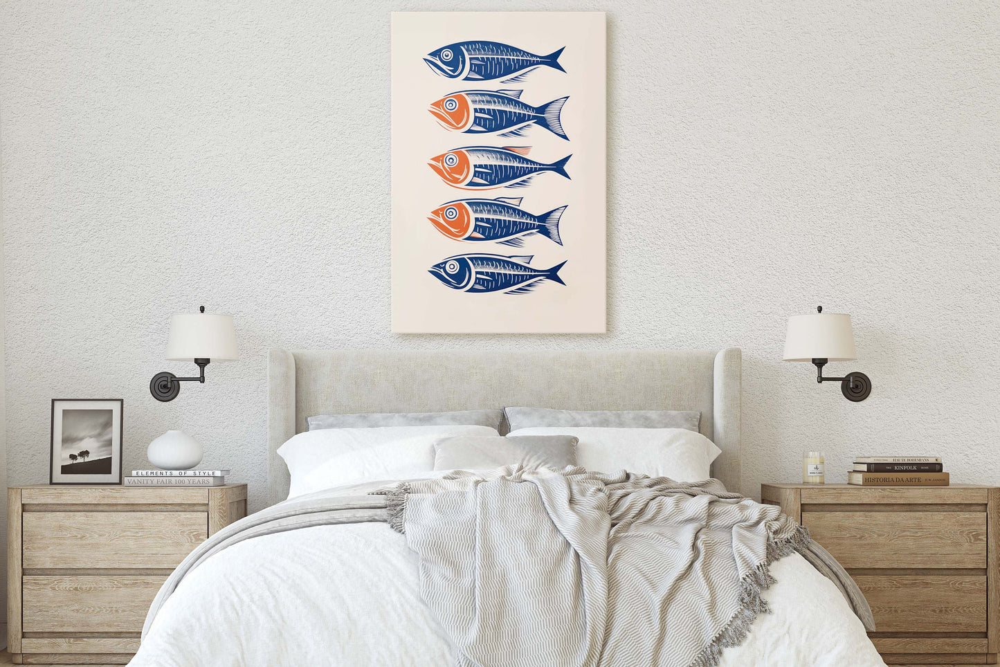 Sardines on Canvas, Modern Scandinavian, Danish Style, Fish Wall Art, Abstract, Framed Canvas, Kitchen Decor, Dining Room, Pop Art