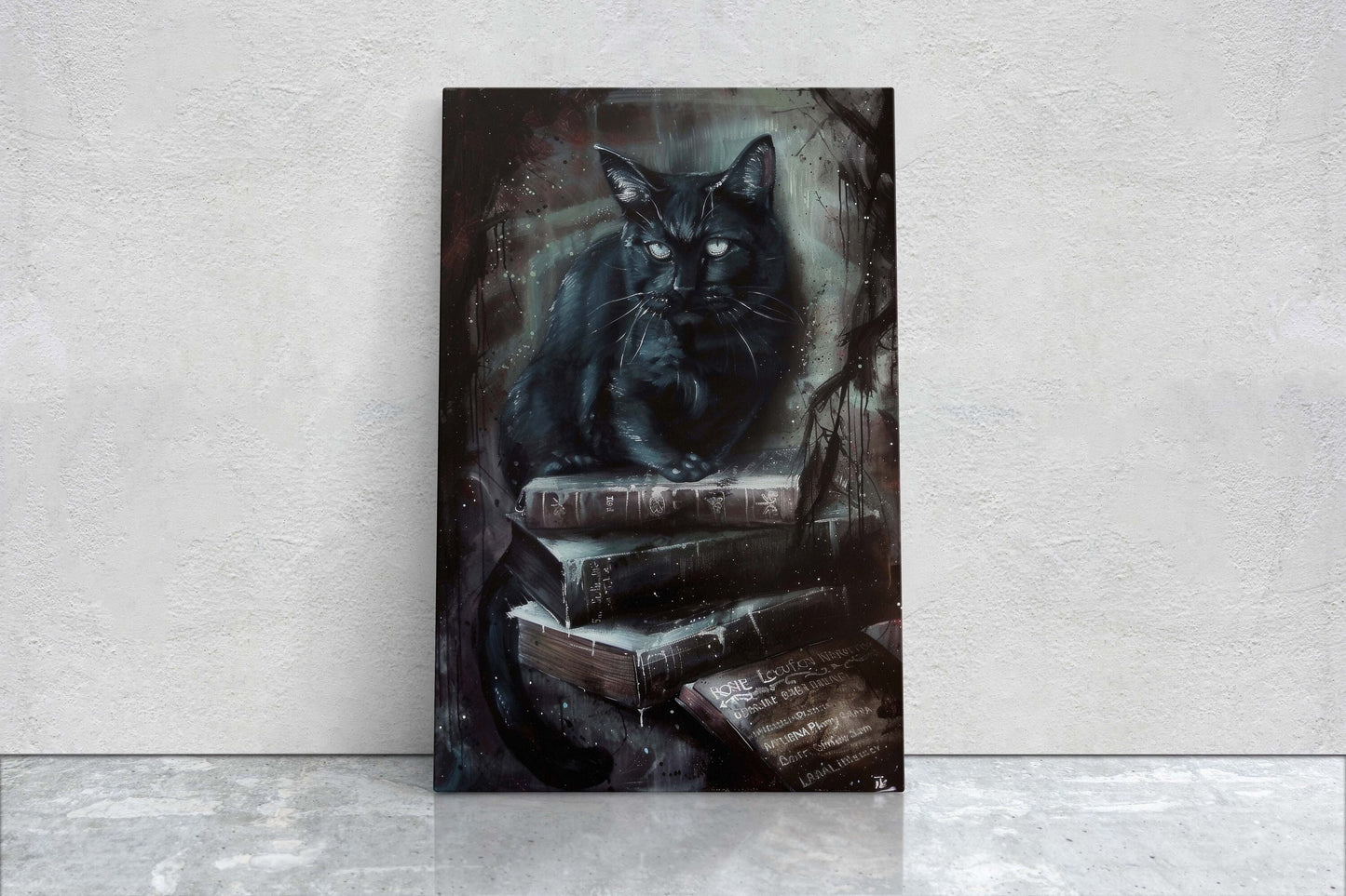 Arcania Black Cat, Dark Academia, Magic Library, Framed Canvas, Halloween Decor, Creepy Decor, Spooky Art
