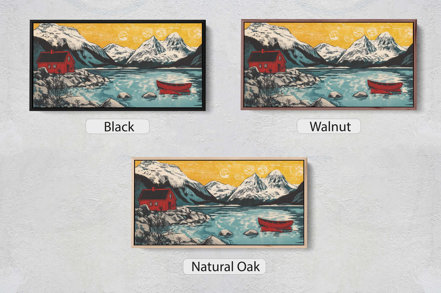 Scandinavian Art, Mountain Cabin, Mountain Lake, Canoe Lake