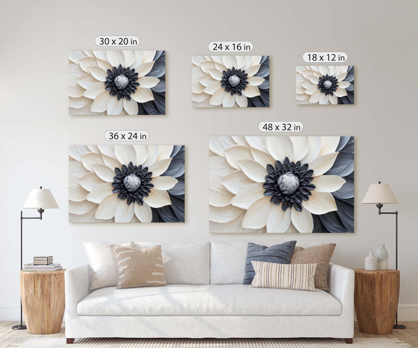 Flower Painting, Black White Floral, Contemporary Art