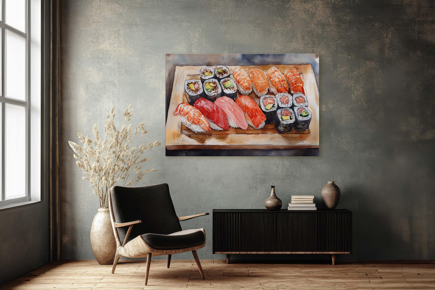 Sushi Print, Sashimi Canvas, Food Decor, Kitchen Art