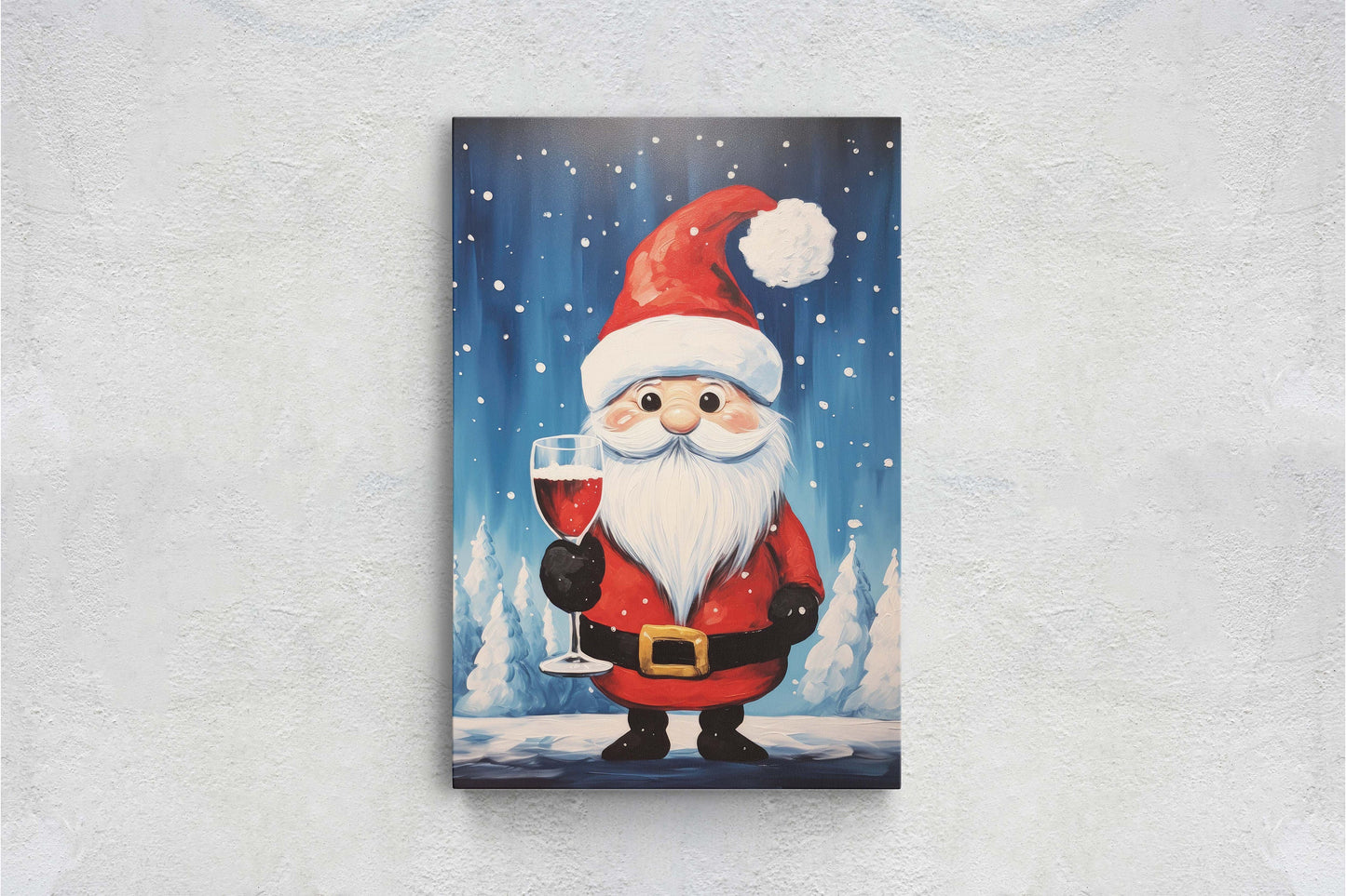 Cute Santa Wine, Santa Clause, Christmas Decor, Santa Painting, Saint Nick, Christmas Gift, Framed Canvas, Father Christmas, Holiday Artwork