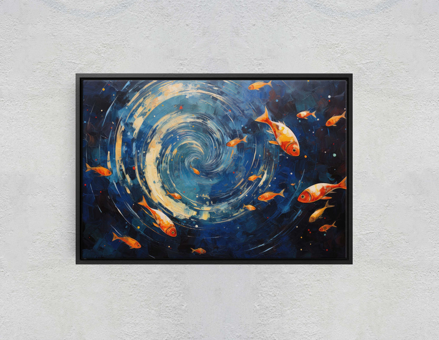 Fish School Painting, Canvas Wall Art, Abstract Blue Sea Painting, Boho Wall Décor, Custom Painting, Home Decor,Large Original,Framed Canvas