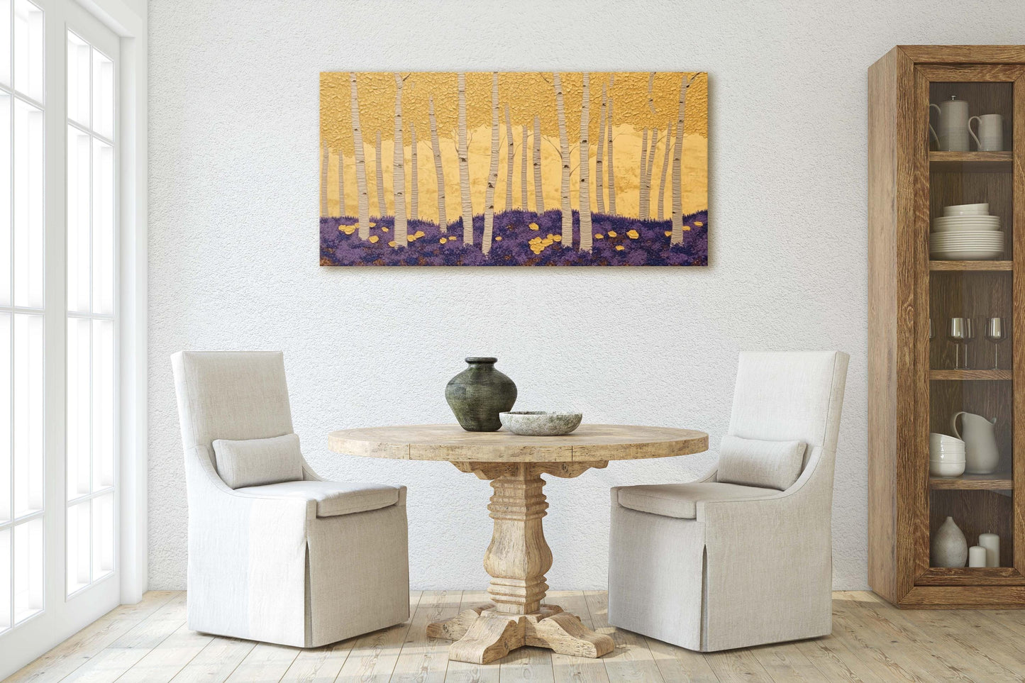 Abstract Aspen Trees, Trees on Canvas, Autumn Forest, Yellow Gold, Framed Canvas