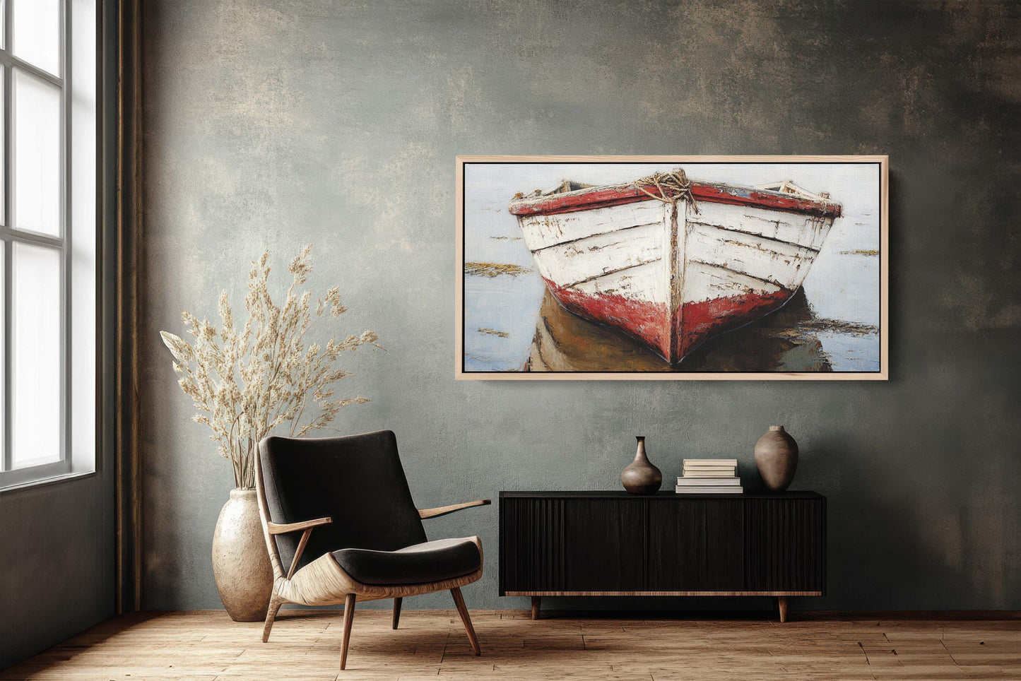 Red Boat, Beach House, Ship Art, Coastal Art, Vacation Home, Nautical Art
