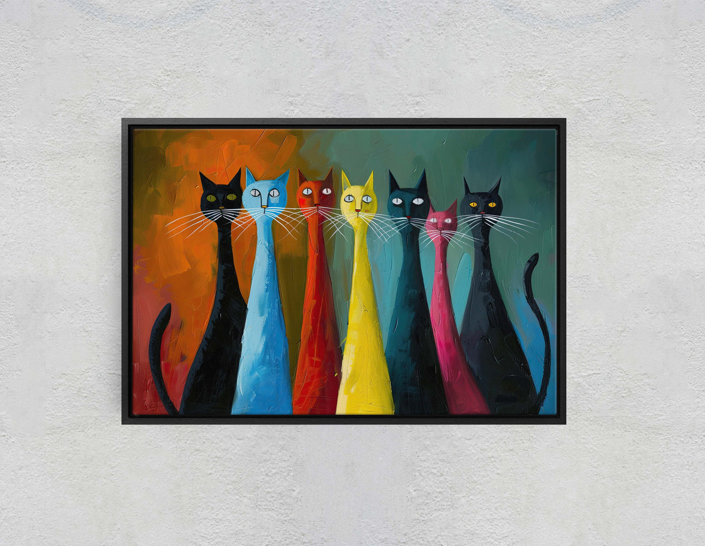 Rainbow Whisker Cats, Cat Lover Art, Large Art Print, Framed Canvas, Abstract Animal, Pastel Color, Colorful, Symbolism, Modern