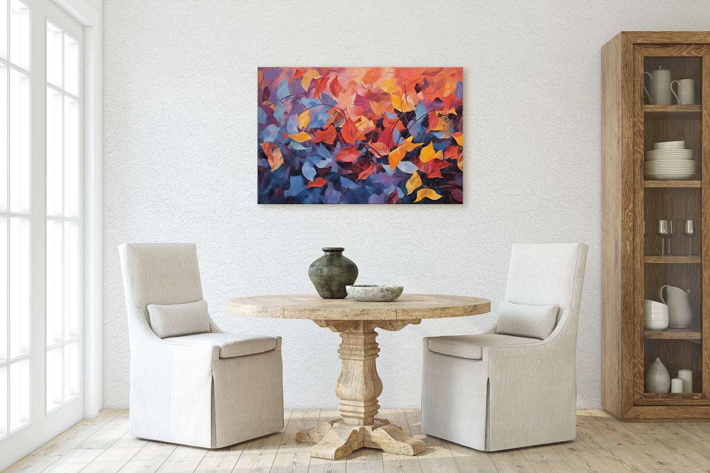 Abstract Leaf Print, Fall Leaves, Autumn,Red Orange Canvas, Fine Art, Modern Artwork, Contemporary Print, Framed Canvas