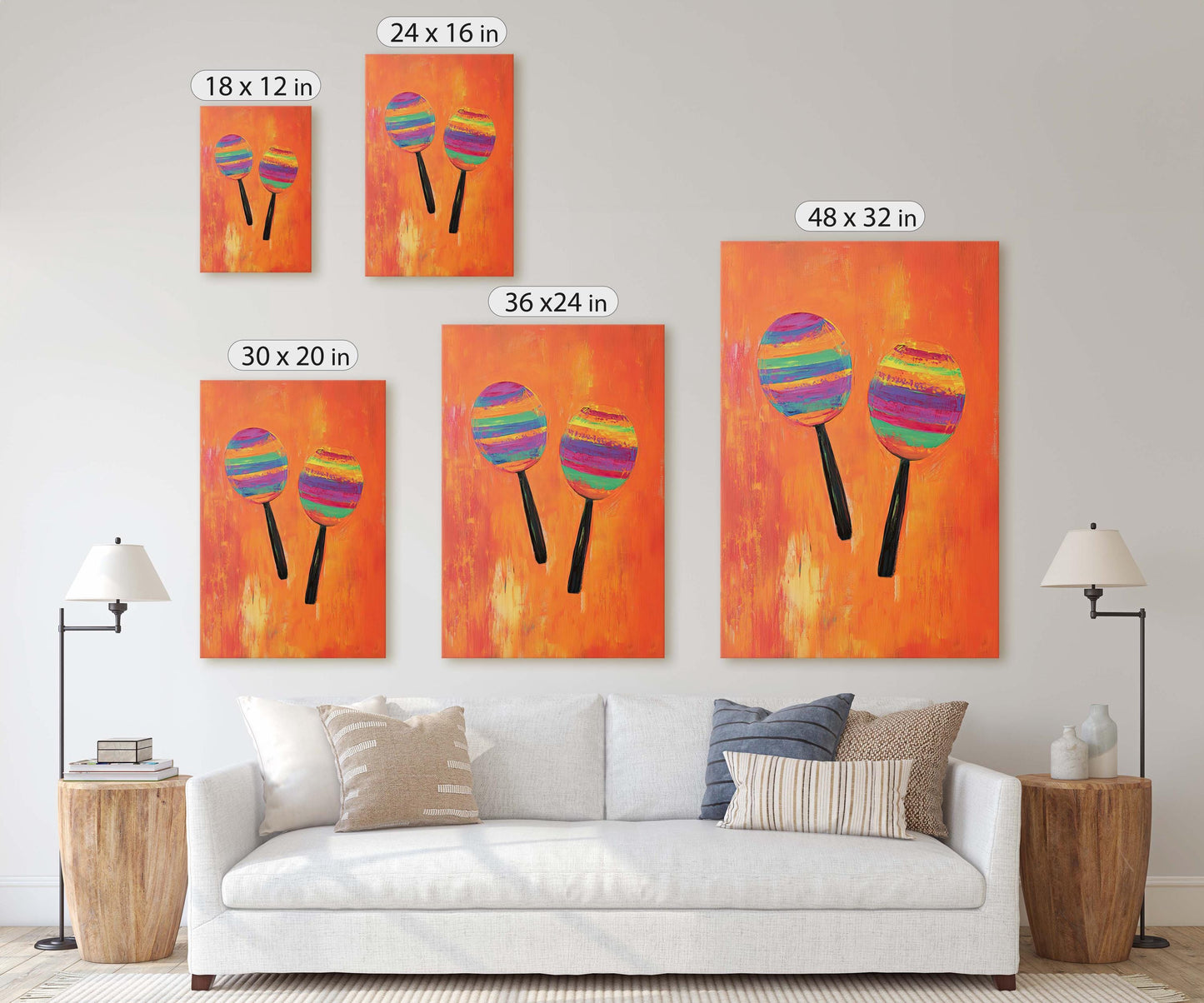 Maracas Art, Mexican Decor, Orange Decor, Southwester Art