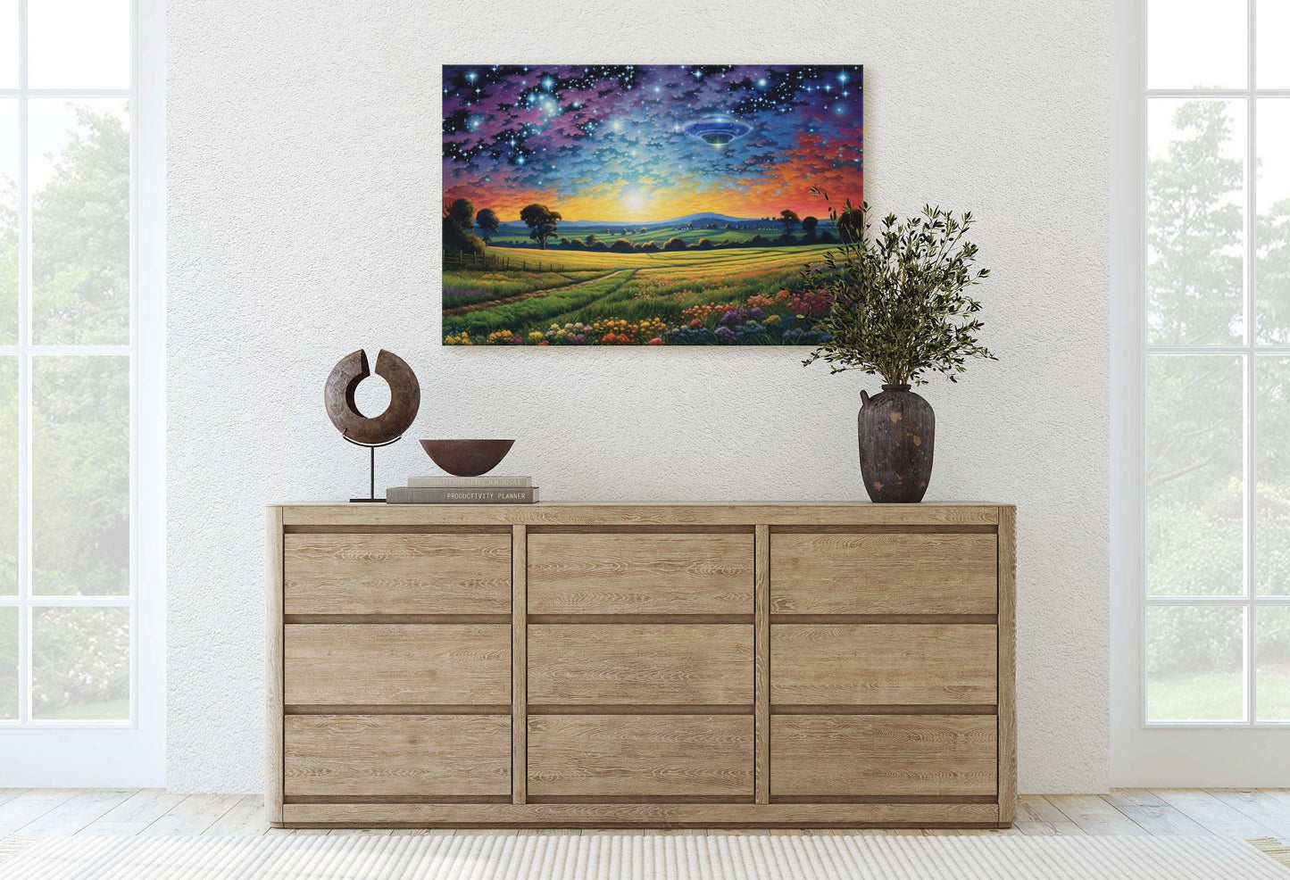 Hidden UFO on Canvas, Subtle UFO Art, Alien Painting, Spaceship Print, Area 51 Print, Flying Saucer, Sci fi art, I want to Believe
