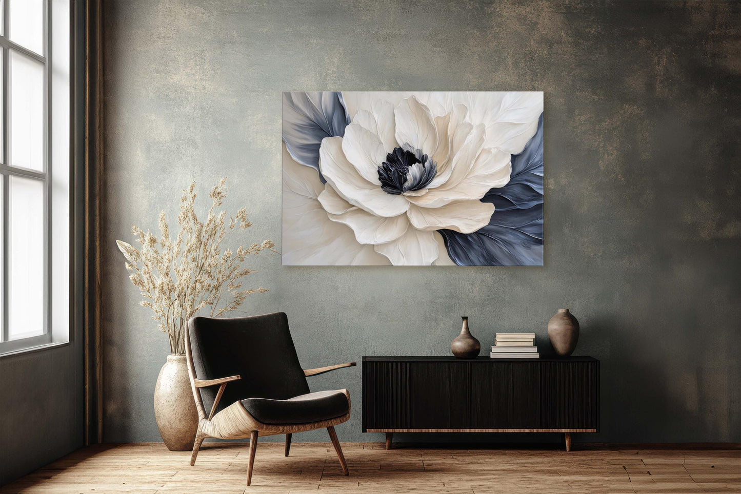 Flower Painting, Black White Floral, Contemporary Art