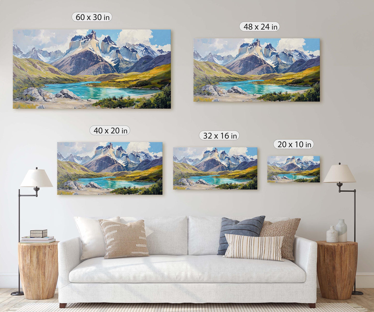 Torres del Paine Art, Chile Painting, Mountain Lake Art, Nature Painting
