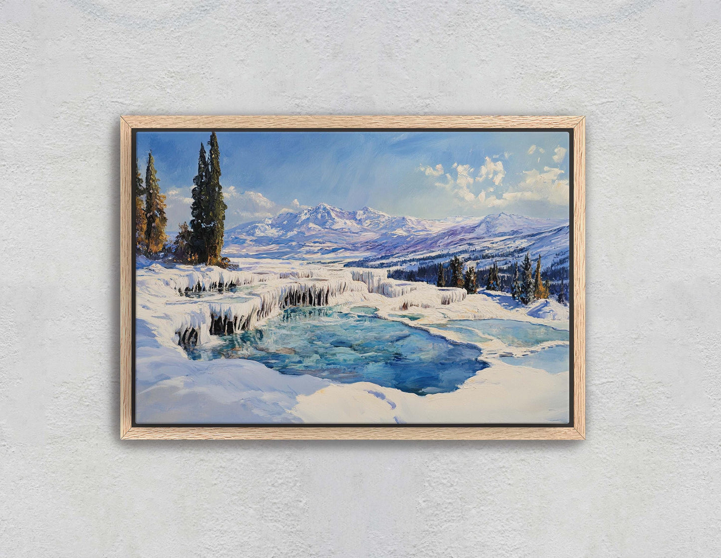Snow Hot Springs, Winter painting, Scenic Art, Winter Mountain Print