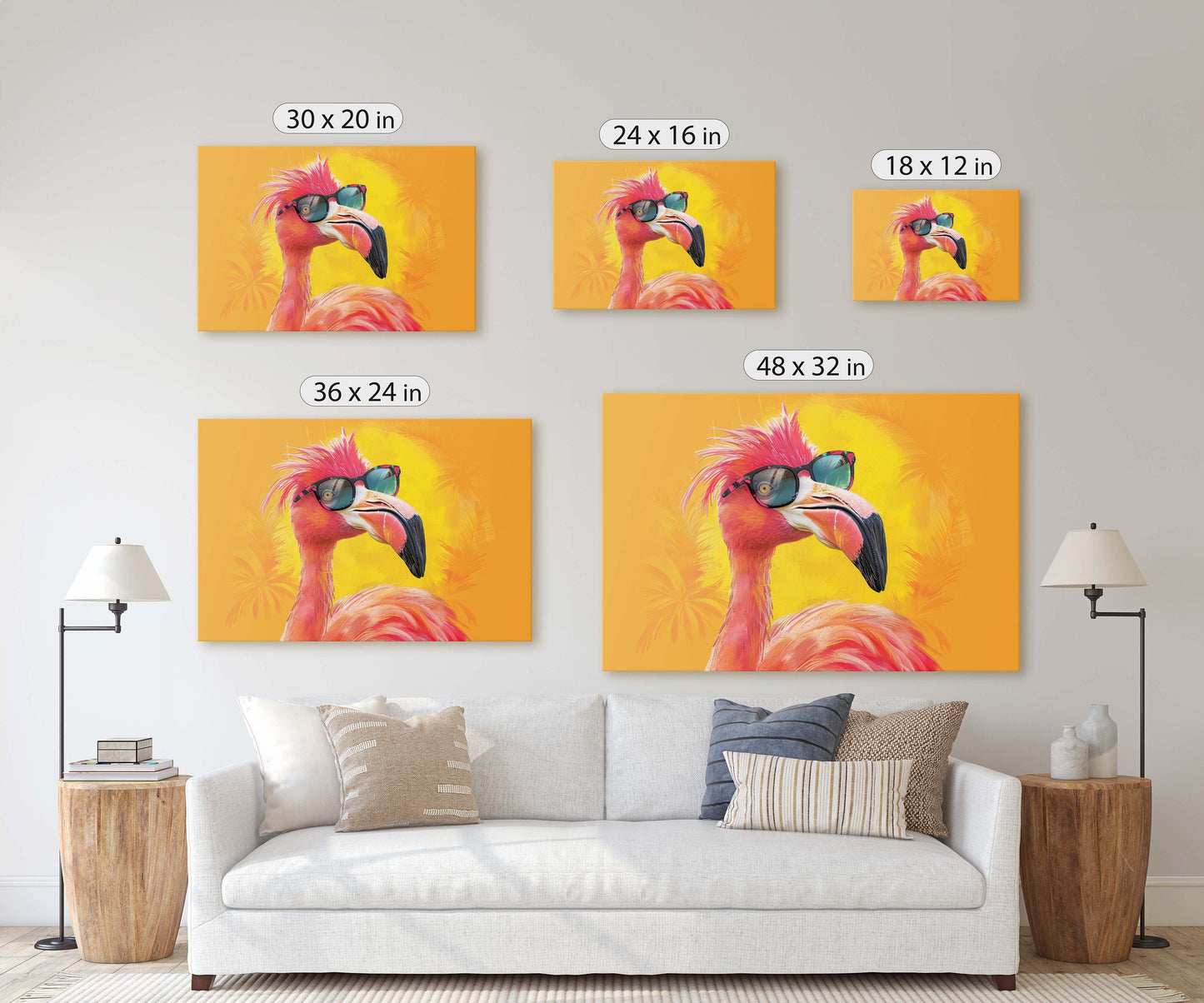 Hipster Flamingo, Pop Art, Street Art, Graffiti Painting, Animal Sunglasses, Orange Blue, Fun Quirky, Large Art Print, Kids Room, Pink