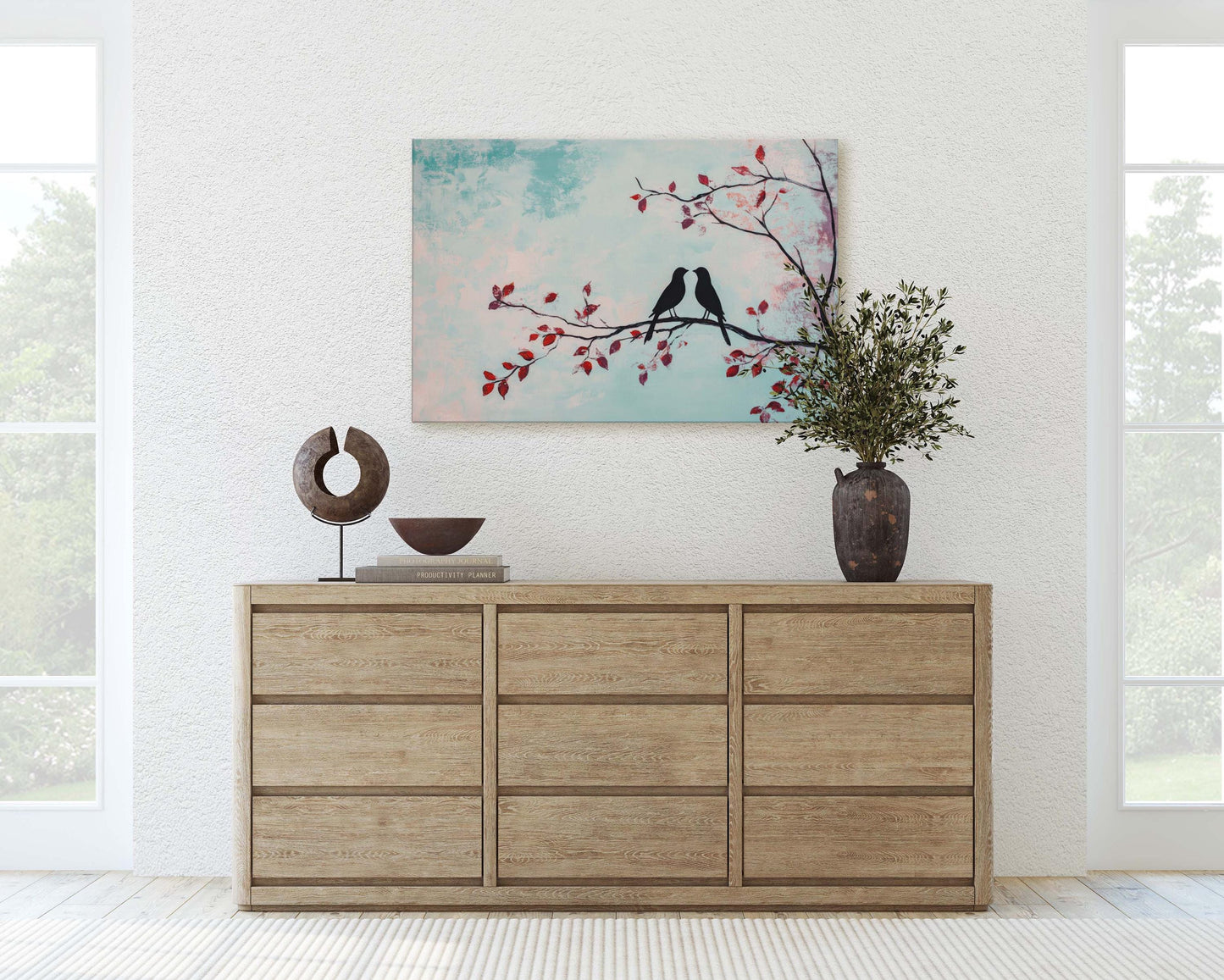 Lover birds, Bird Print, Pastel Colors, Contemporary Print, Blue Pink