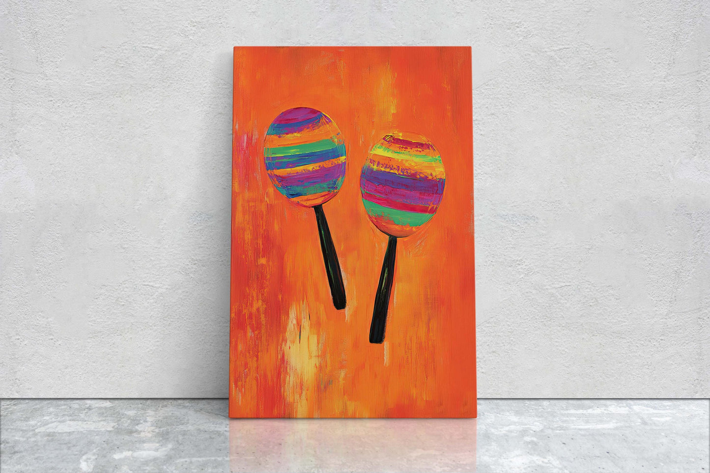 Maracas Art, Mexican Decor, Orange Decor, Southwester Art