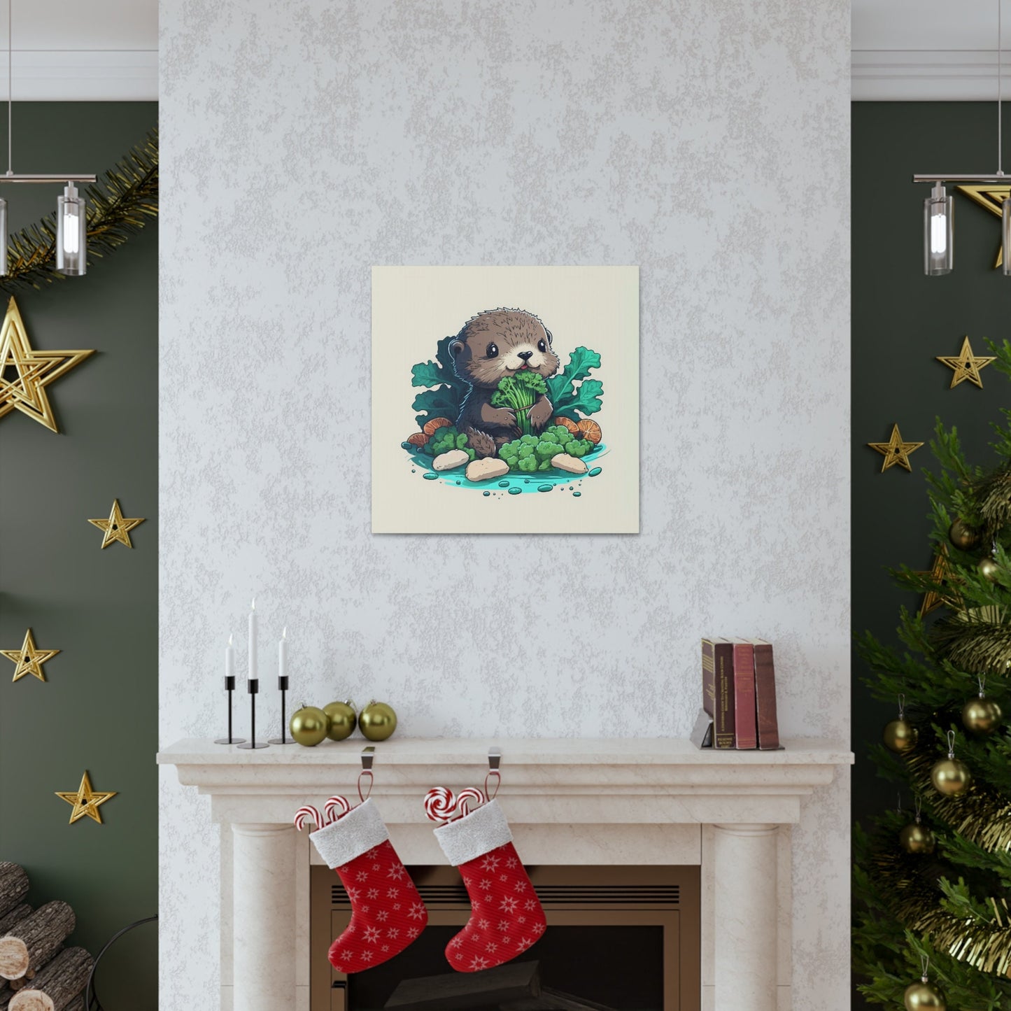 Otter Eating Vegetables Stretched Canvas Art