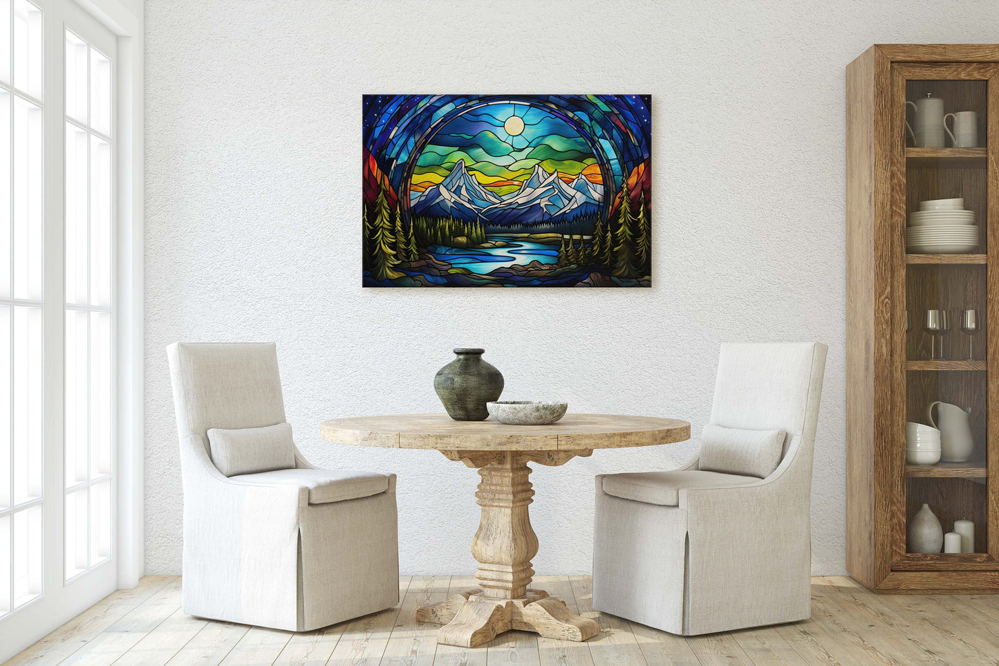 Stained Glass Glaciers, Painting Night, Moon Mountains, Mountain Landscape, Framed Canvas, Cold Mountains, Snow Peaks