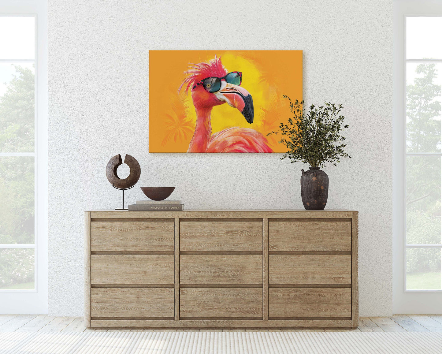 Hipster Flamingo, Pop Art, Street Art, Graffiti Painting, Animal Sunglasses, Orange Blue, Fun Quirky, Large Art Print, Kids Room, Pink